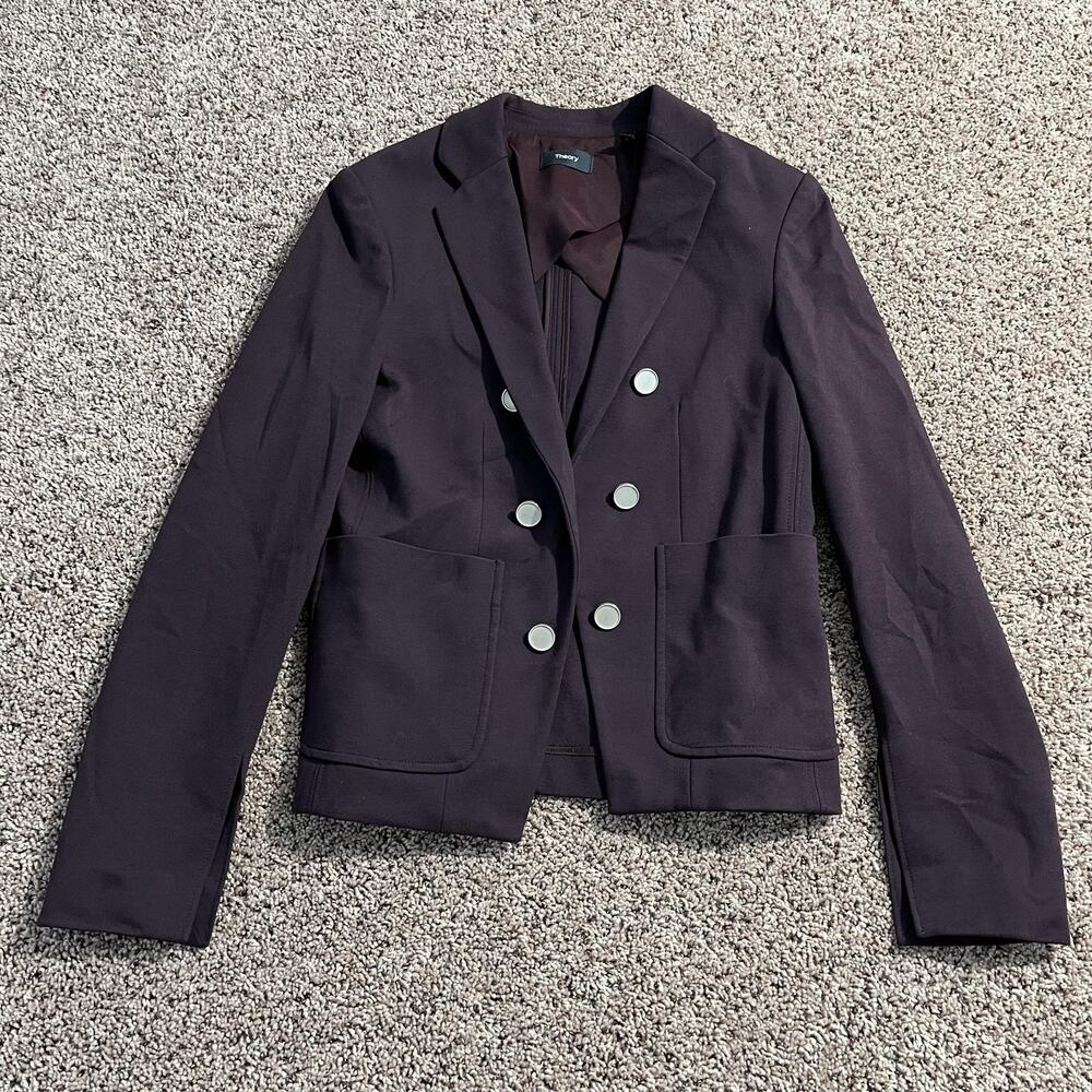 Theory‎ Jonita K Blazer Jacket Womens 6 Purple Double Breasted Ponte Office